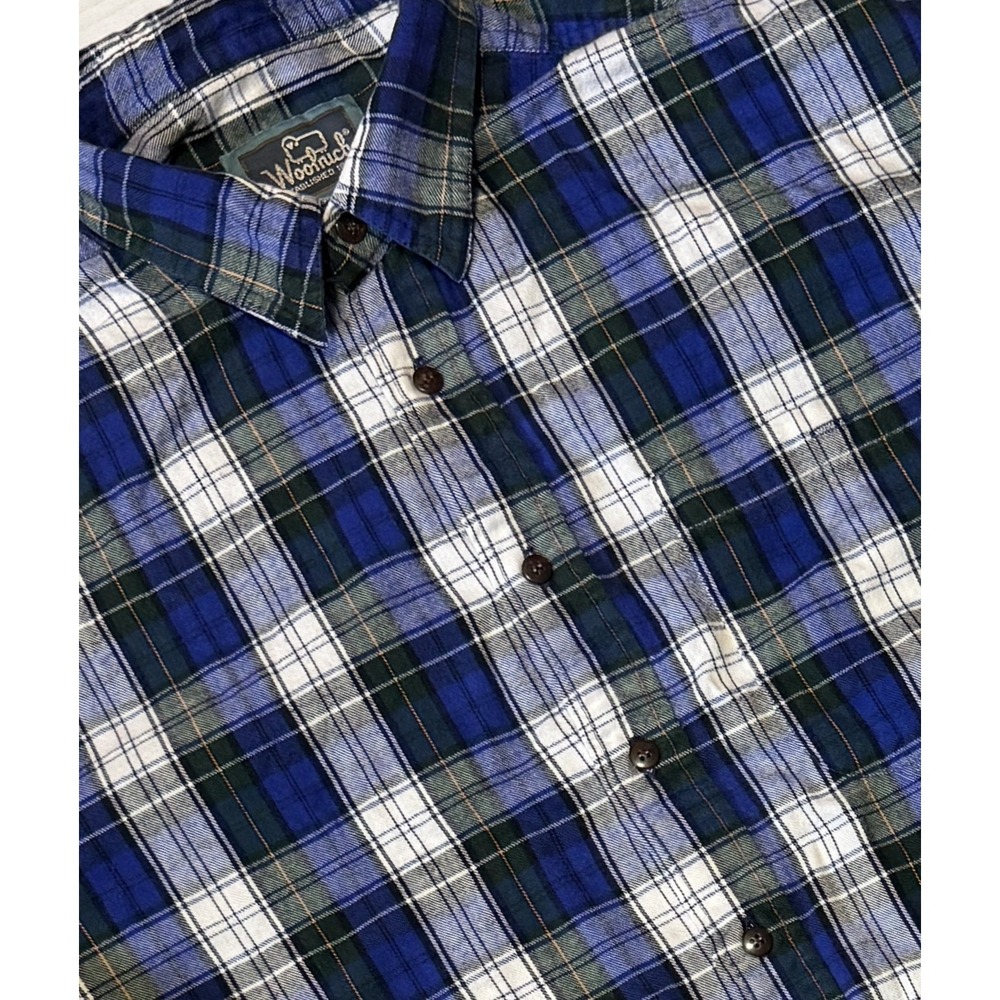 WOOLRICH - Men's Blue Plaid Button Long Sleeve Flannel‎ Shirt -Size Large